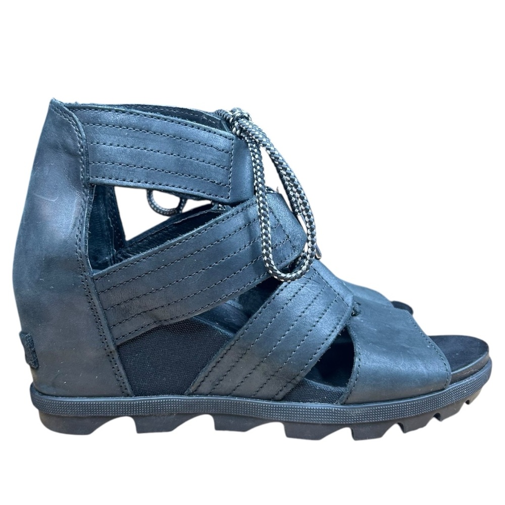 Sorel Joanie II Gladiator Wedge Lace Up Black Sandals